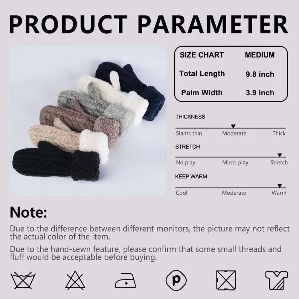 Women's Red Winter Warm Imported Fleece Lining Cozy Wool Knit Thick Gloves